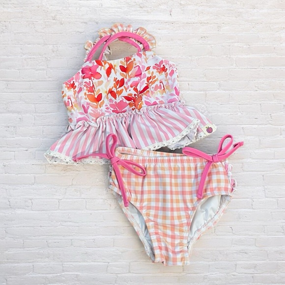 cheeky plum Other - Cheeky Plum // Floral Stripe and Gingham Baby Swimsuit Set